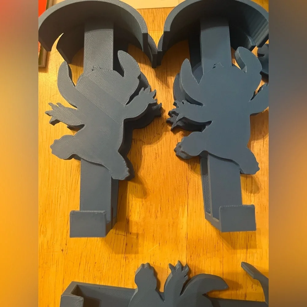 3D Printer Made Stitch Blue Wall Hooks-Bundle of 5.